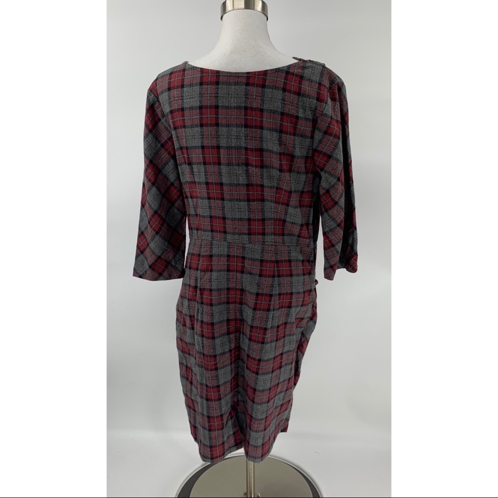 Eshakti Asymmetric Hem Cotton Plaid Sheath Dress - Picture 4 of 6